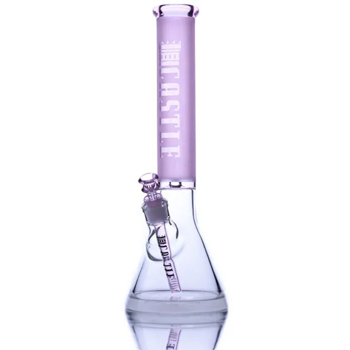 16 Inch 7mm Etched Beaker Bong  with Color Top and Thick Base from Castle Glass