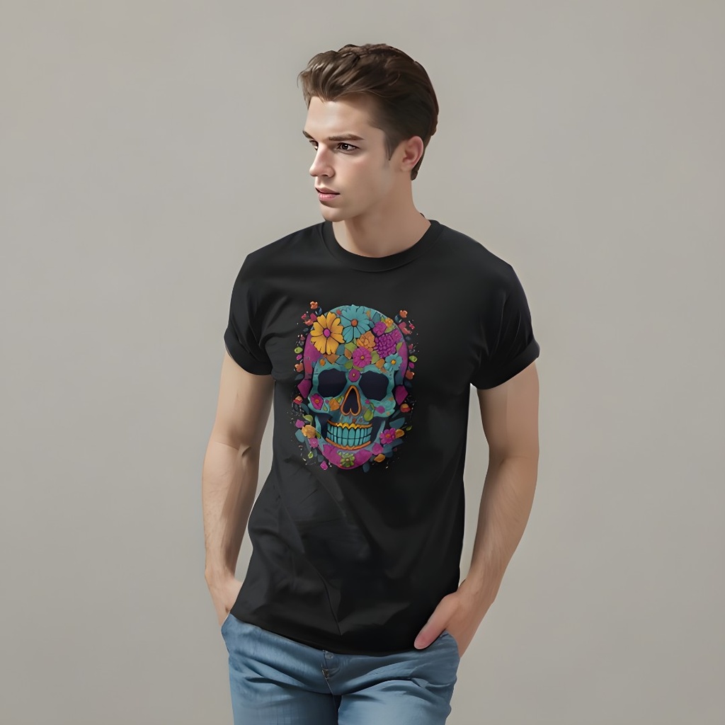 Sugar Skull and Daisies Organic Cotton T-Shirt by Sanctum Fashion