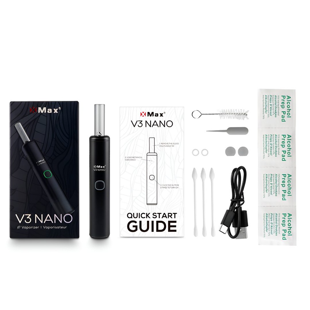 X-Max V3 Nano Portable Dry Herb Vaporizer – Sleek, Efficient, and Pocket-Sized - package