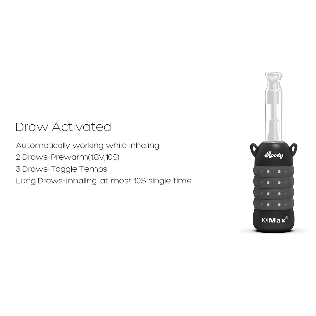 X-Max Roody Mod - Compact 500mAh 510 Vape Battery with Variable Voltage and Caterpillar Design - With Cart