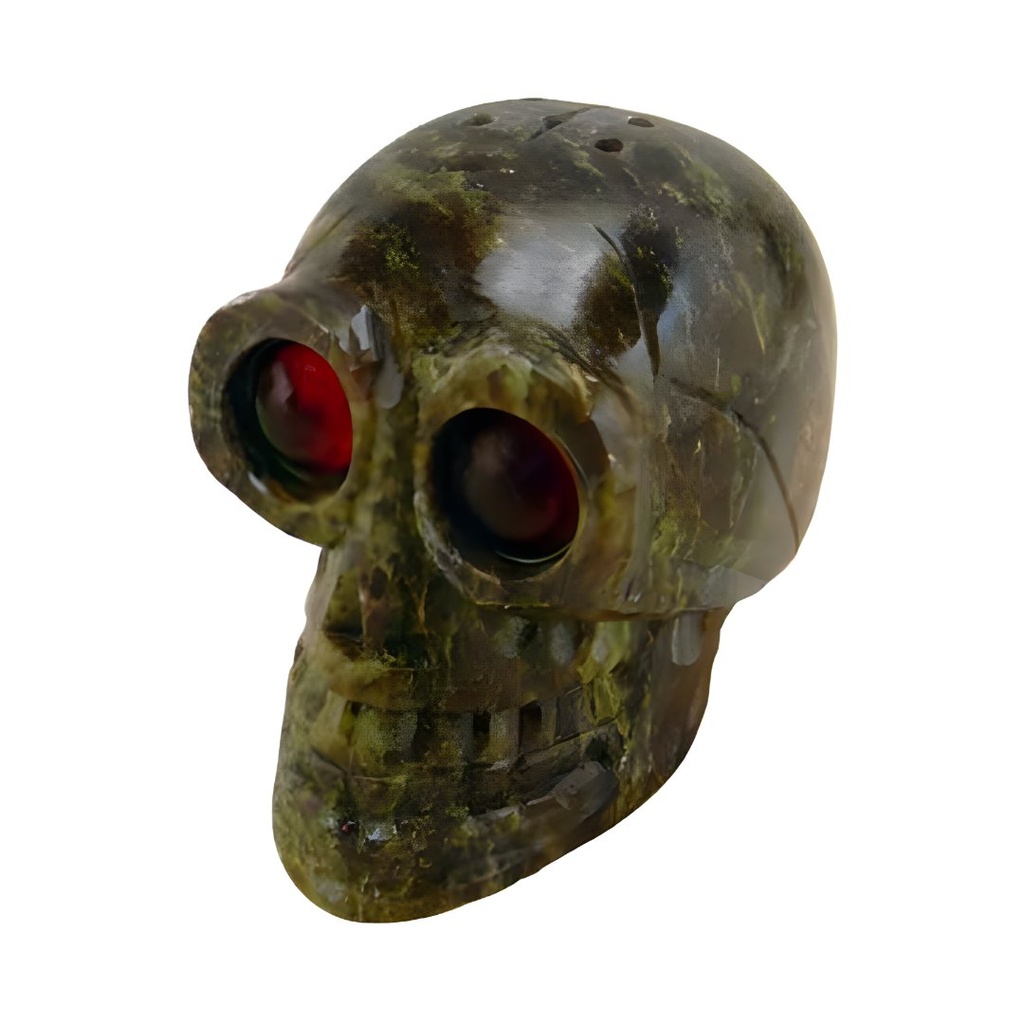 Skull with Red Eyes Stone Incense Holder