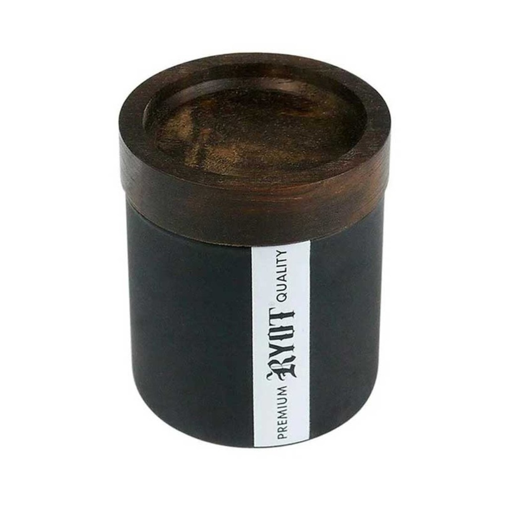 Pot en verre noir RYOT avec joint en silicone et couvercle en plateau de noyer