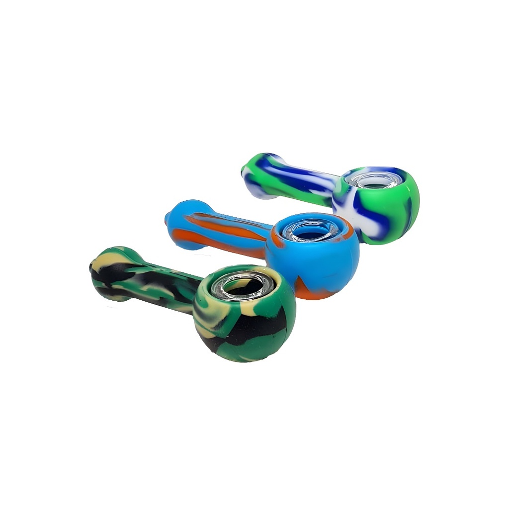 Spoon Silicone Pipe with Glass Bowl with Built-In Screen