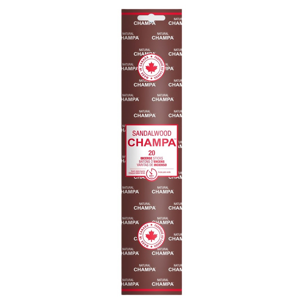 Bâtonnets d'Encens Premium Sandalwood Champa de 11 Pouces – Pack de 20 à l'Arôme Terreux