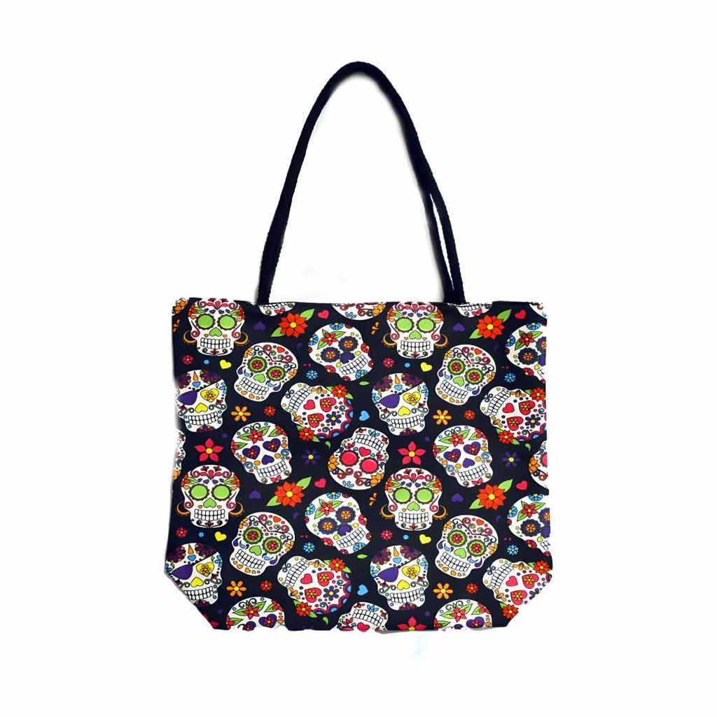 Day of the Dead Inspired Techno Jute Tote Bag - Spacious and Stylish Carryall for All Occasions