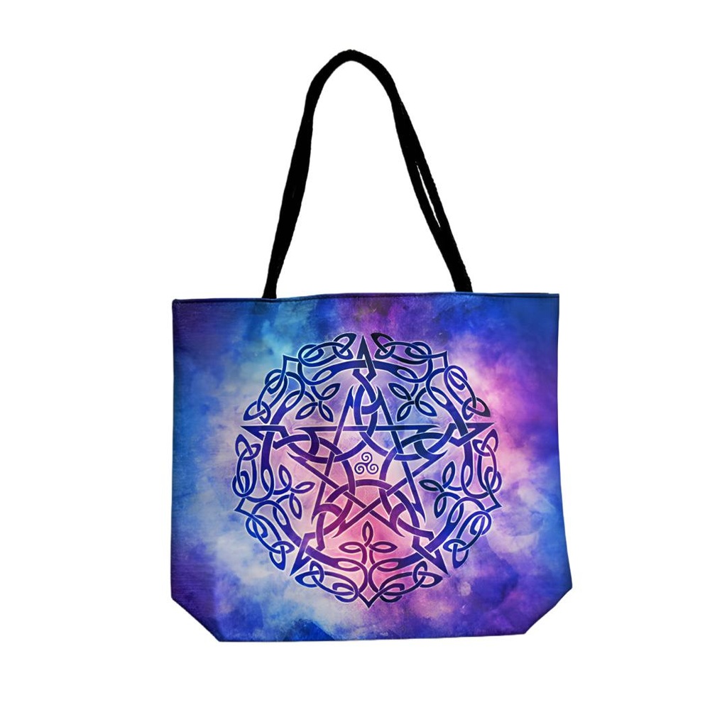 Brigid Ashwood Pentagram Jute Tote Bag - Cosmic Elegance - Dual-Sided Design