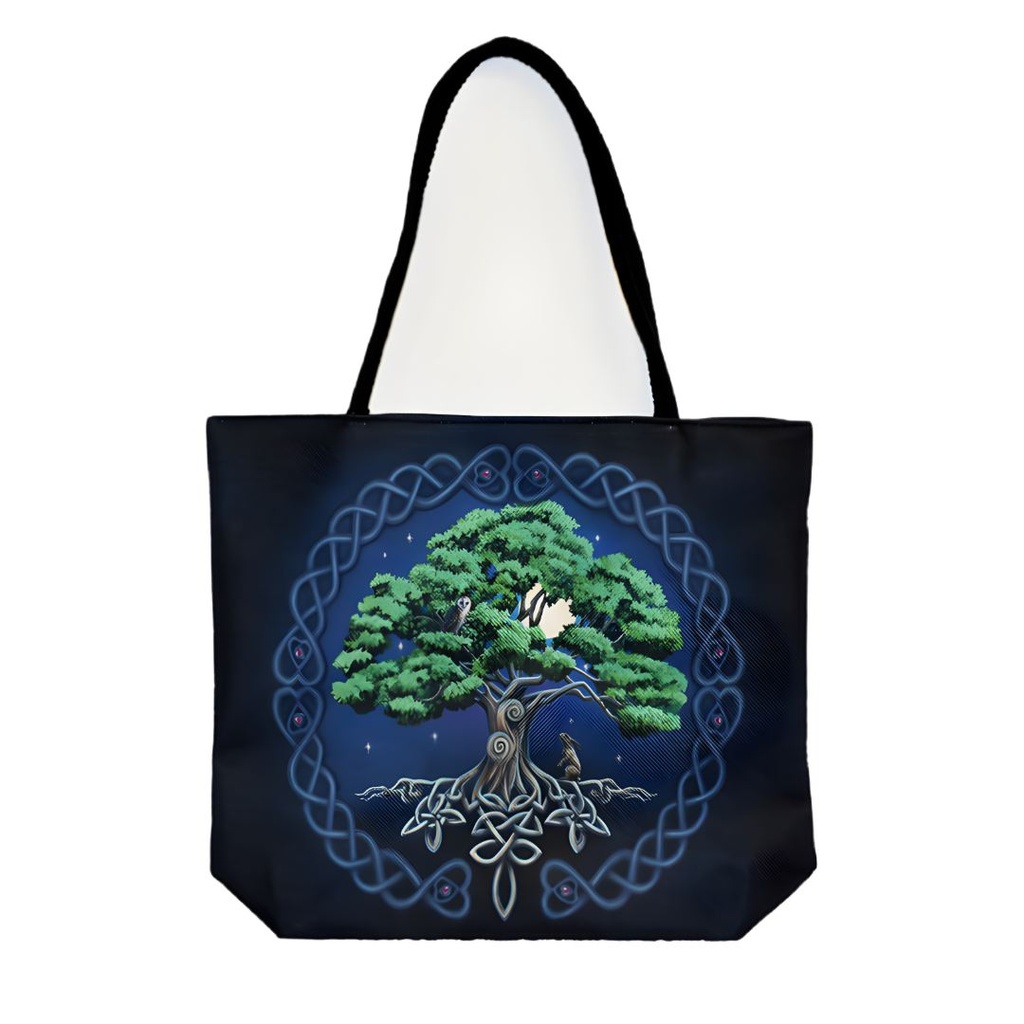 Enchanted Forest Double-Sided Tree of Life Techno Jute Tote Bag with Comfortable Rope Handle