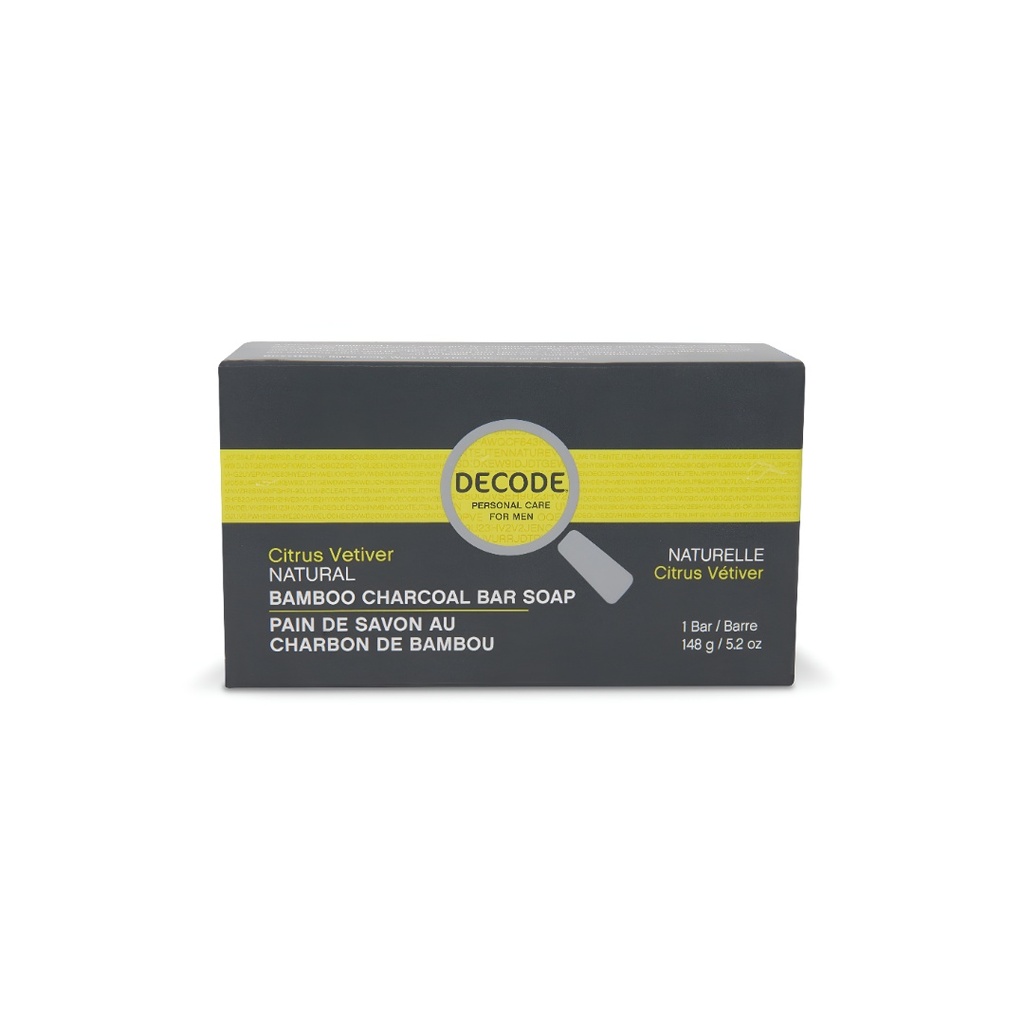 Decode Citrus Vetiver Bamboo Charcoal Bar Soap for Men - Natural Skin Care - 148g