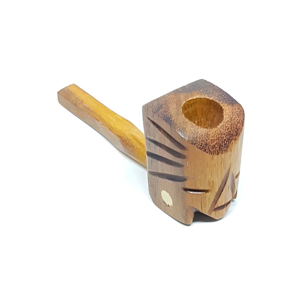 Straight Wood Handpipe with Carved God