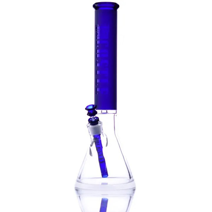 16 Inch 7mm Etched Beaker Bong  with Color Top and Thick Base from Castle Glass