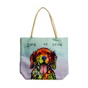 Dean Russo 'Dog is Love' Techno Jute Tote Bag - Vibrant Canine Art with Comfortable Rope Handles, Double-Sided