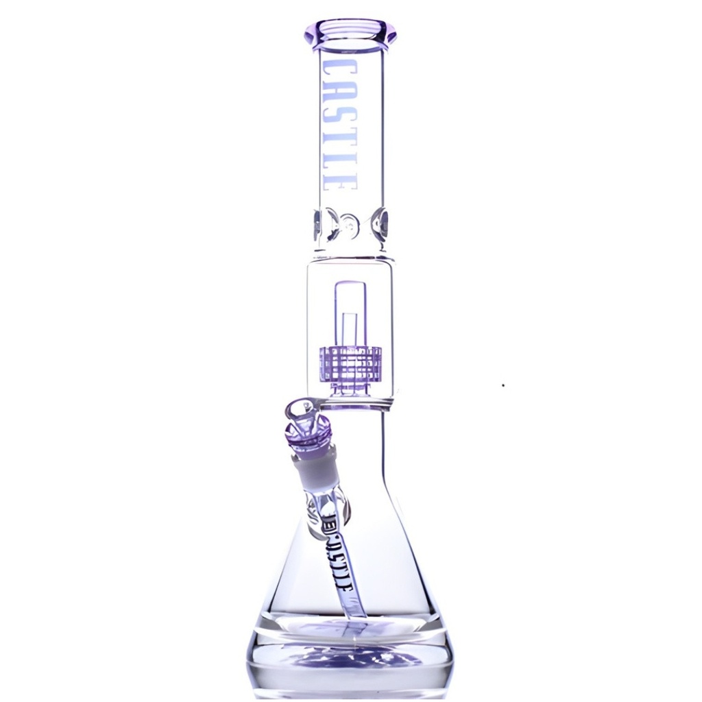 Castle Glassworks 16 Inch Matrix Percolator Glass Beaker Bong with Ice Disk - Purple