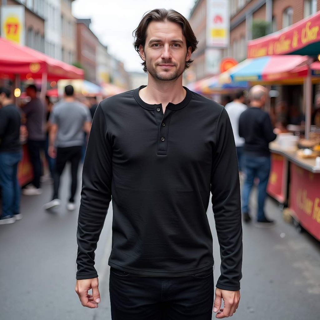 Slim Fit Henley Long Sleeve Organic Cotton Shirt by Sanctum Fashion
