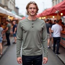 Slim Fit Henley Long Sleeve Organic Cotton Shirt by Sanctum Fashion