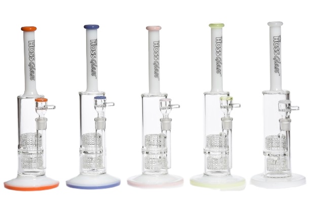 Hoss Glass 14 Inch Double Grid Percolator Stemless Bubbler with Micro Tube H129