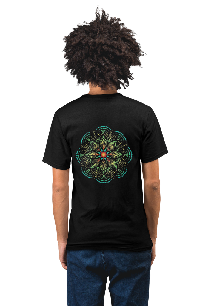 Green Flower Dot Mandala Cotton T-Shirt by Sanctum Fashion