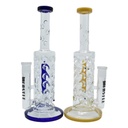 10 Inch Glass Rig with Vertical Inline Perc and Color Accents from Castle Glass- blue and Yellow