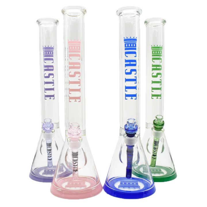 18 Inch 9mm Beaker Bong with Color Accents with Ultra Thick Base from Castle Glass - All