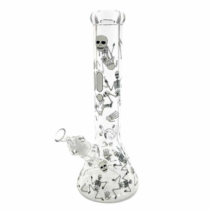 14 Inch Infyniti Glow in the Dark Skeletons Glass Beaker Bong with Ice Pinch