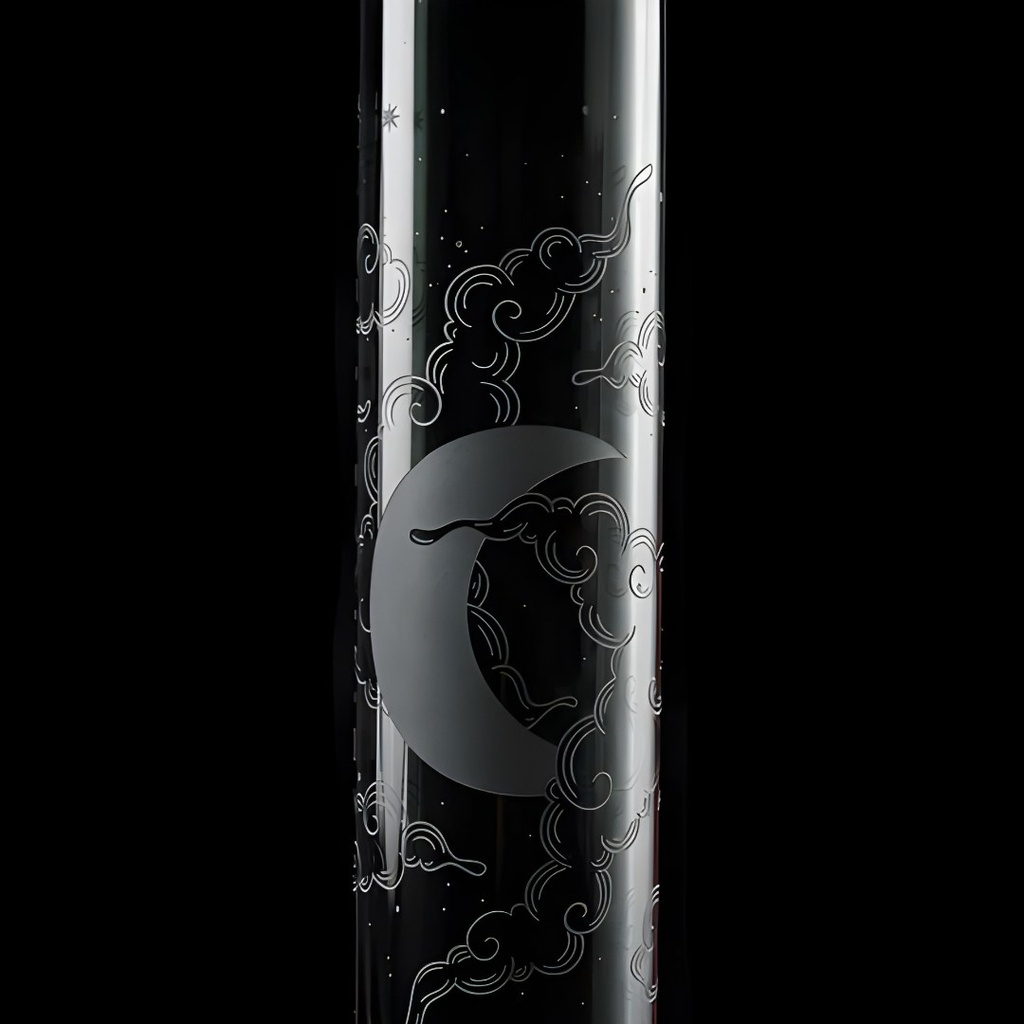 Castle Glassworks 18" Laser Etched Wolf Beaker Bong - 9mm Thick Borosilicate Glass - top engraved Moon