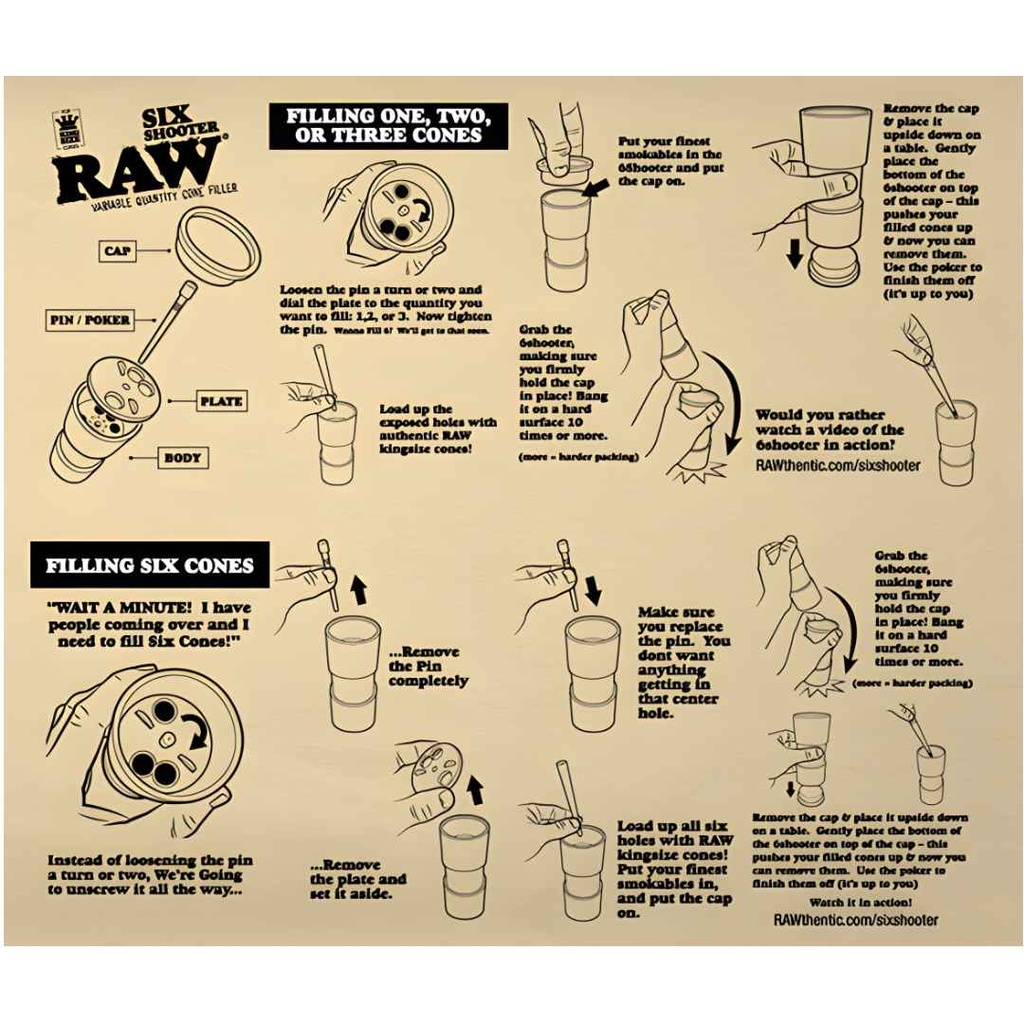 Bamboo Edition - Raw Six Shooter Cone Filler Machine - 1 1/4 - Instructions