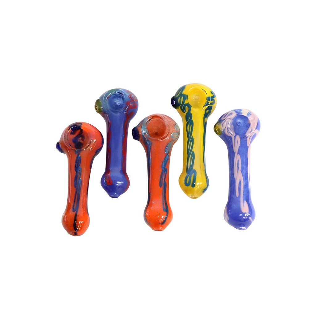 4 Inch Soft Glass Handpipe with Color and Lines - 1019BB