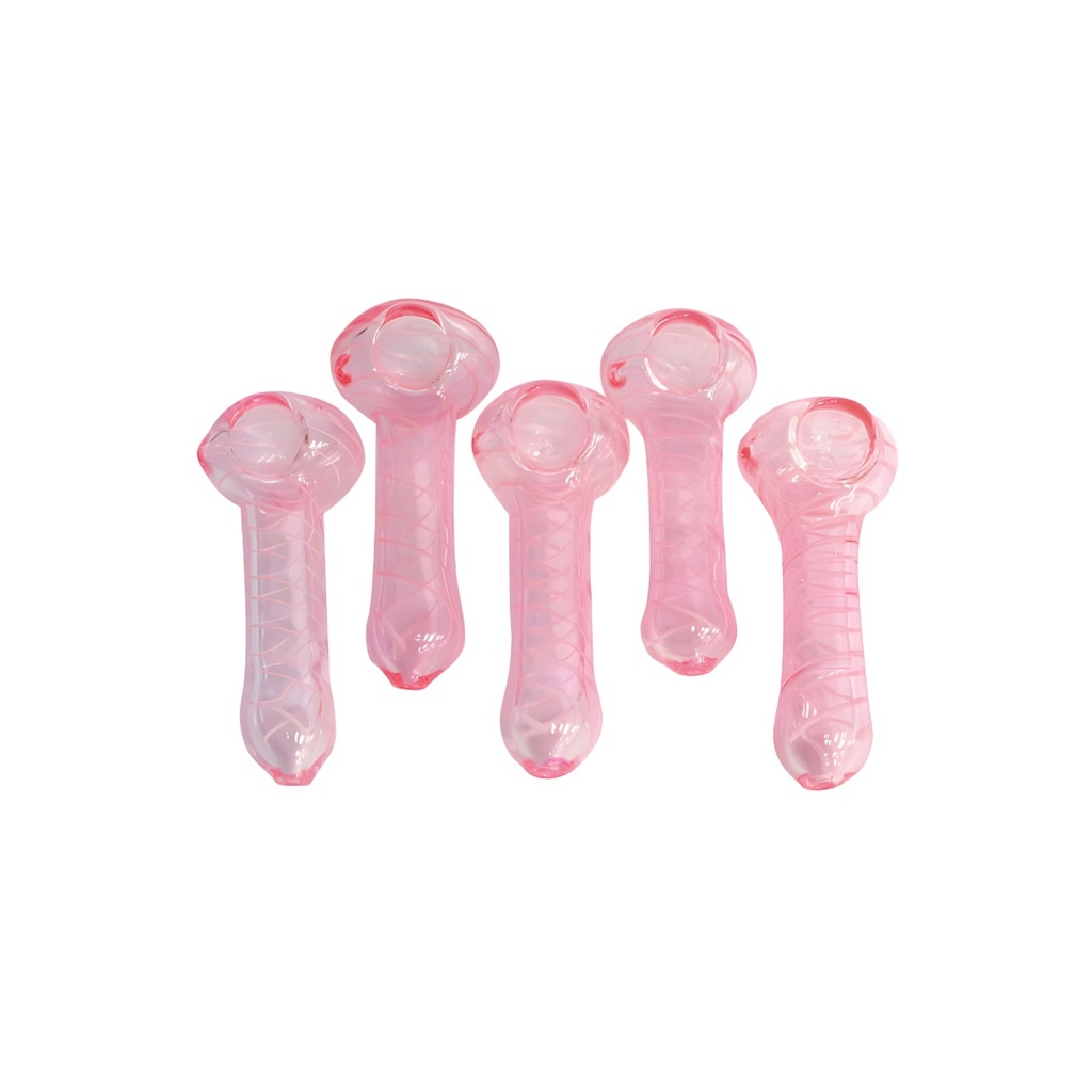 4 Inch Glass Handpipe Pink with Spiral - 1019BB Pink