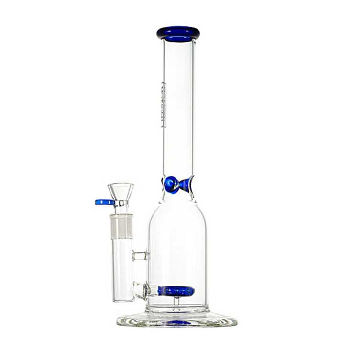 Bong en verre sans tige de 13 pouces avec percuteur en ligne en forme de beignet et micro de Notions.