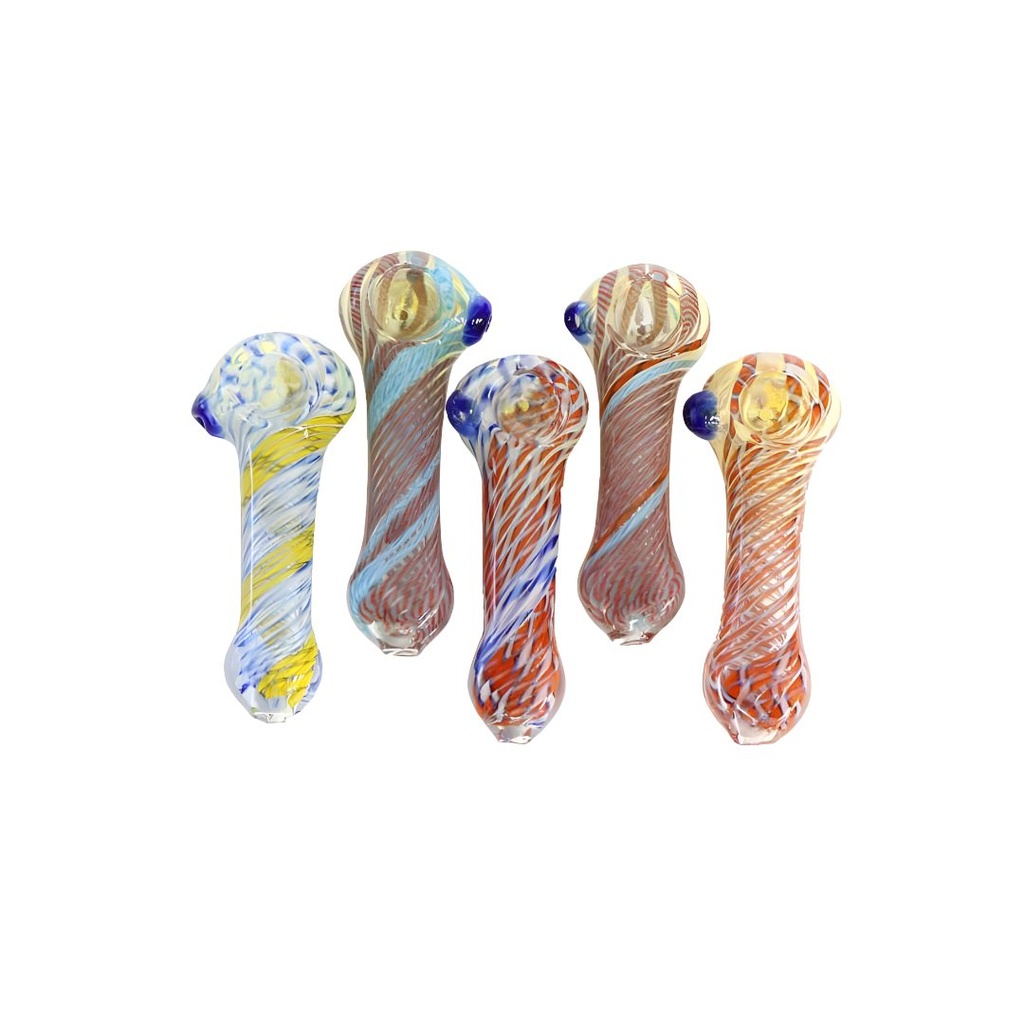 4 Inch Glass Handpipe Clear with Color Spirals and Flat Mouthpiece - 1019DD