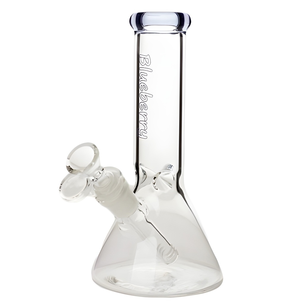 Mini Bong Beaker de Vidrio de 8 Pulgadas con Pellizco de Hielo y Acentos de Color de Blueberry