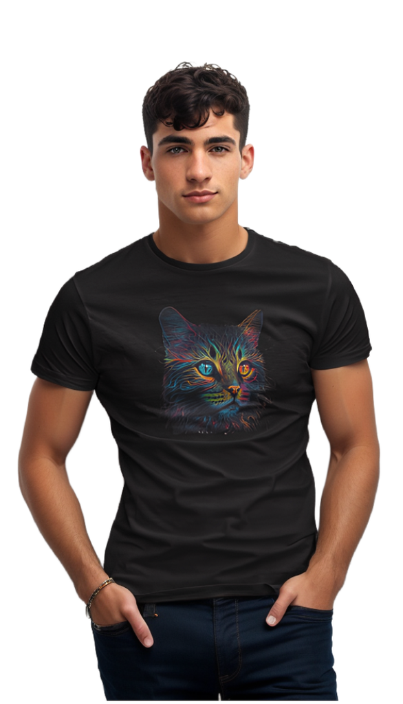 3D Psychedelic Rainbow Cat Organic Cotton T-Shirt by Sanctum Fashion - Eco-Friendly and Sustainable