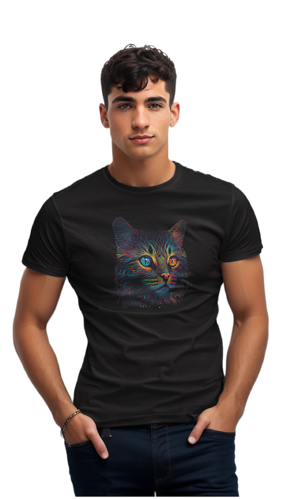 T-Shirt Chat Psychedelic Arc-en-Ciel 3D – Coton Biologique, Mode Éco-Responsable, Fabriqué au Canada par Sanctum Fashion