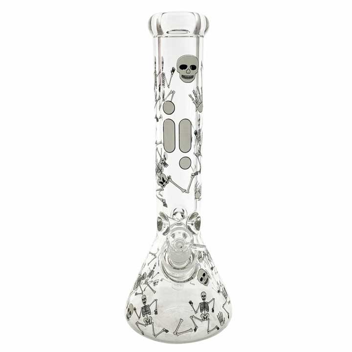 14 Inch Infyniti Glow in the Dark Skeletons Glass Beaker Bong with Ice Pinch