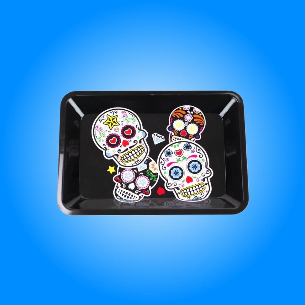 Bandeja Pequeña de Metal para Liar con Calaveras de Azúcar Decorativas - Compacta y Duradera, 18x13cm