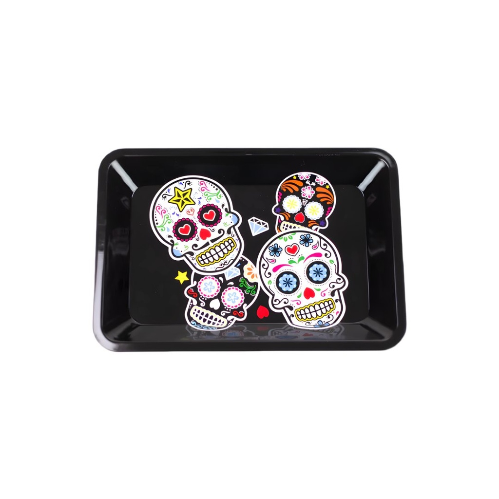 Decorative Sugar Skulls Small Metal Rolling Tray – Compact & Durable, 7x5 Inch