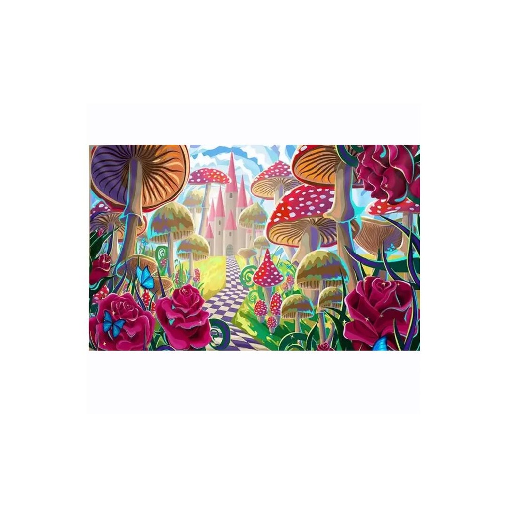 Magical Mushroom Castle Dreamland Tapestry – Vibrant Fantasy Wall Art - 50x60 Inches