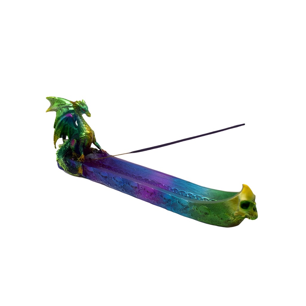 Emerald Spectrum Dragon Incense Holder - Mesmerizing 12" Multi-Colored Fantasy Decor