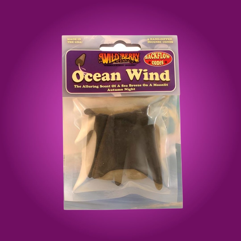 Wildberry Ocean Wind Backflow Incense Cones - Pack of Six - Coastal Breeze Scent