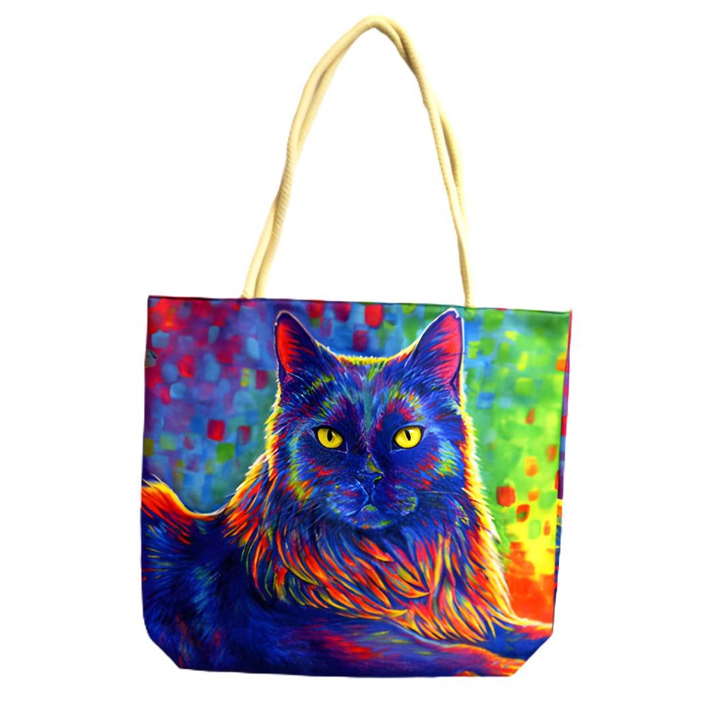 Bolsa Tote de Yute Psicodélico Gato Negro Techno por Rebecca Wang