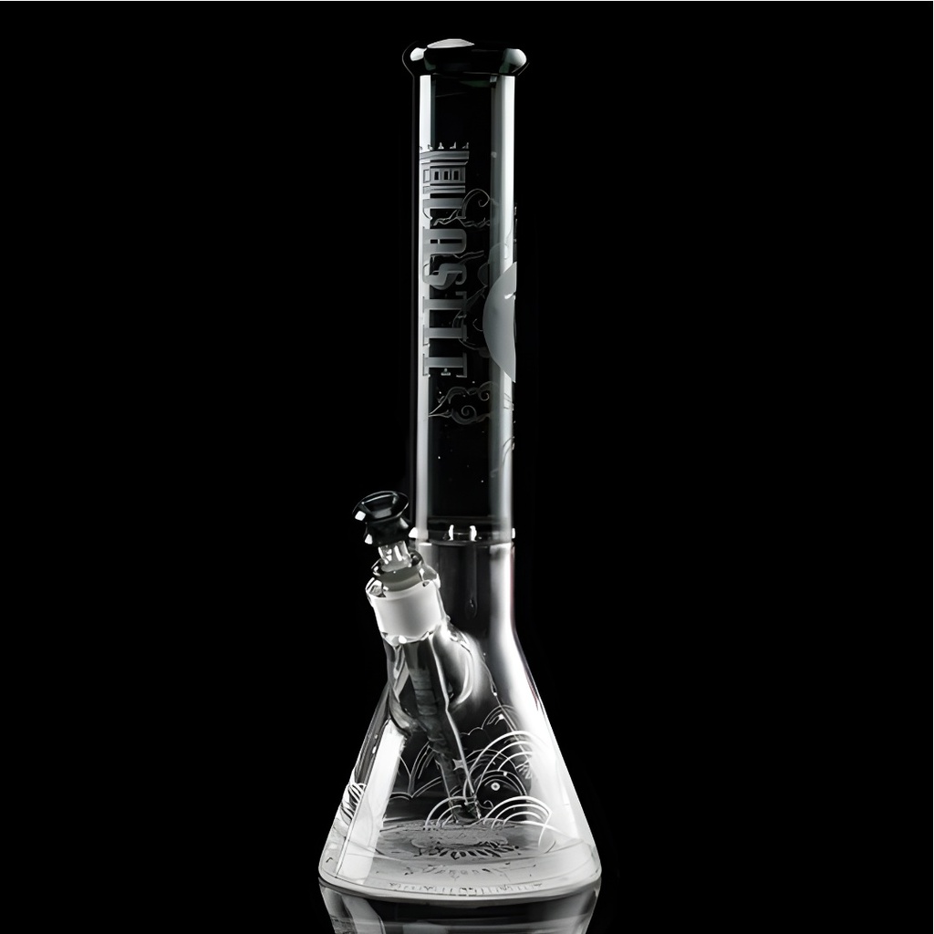 Castle Glassworks 18" Laser Etched Wolf Beaker Bong - 5mm Borosilicate Glass