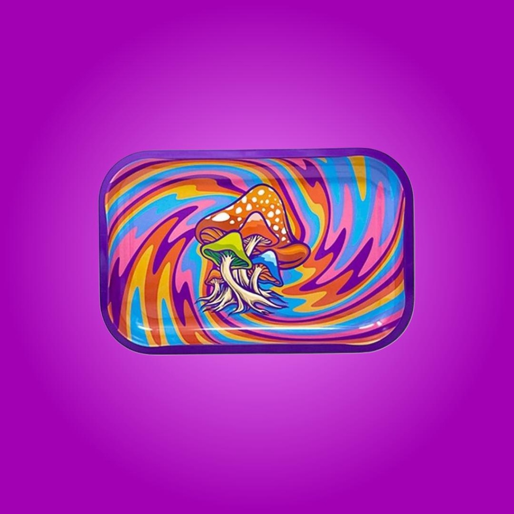 Mushroom Rainbow Swirl Metal Rolling Tray – Vibrant & Durable - 11.25 x 7.5 Inch