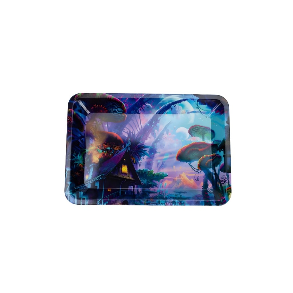 Psychedelic Mushroom Forest Small Metal Rolling Tray – Surreal and Vibrant