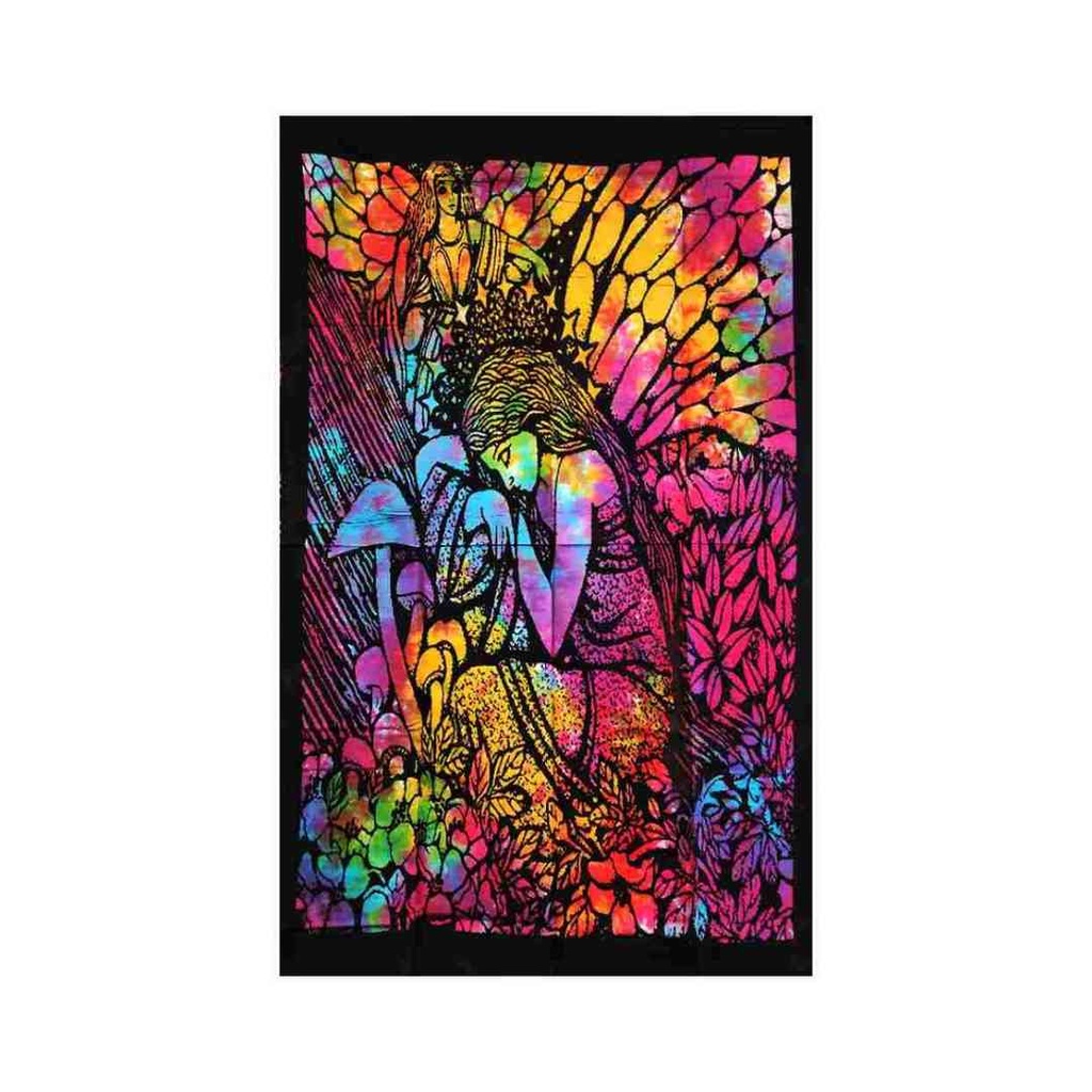 Tapiz de Ángel Psicodélico en Tie-Dye Arcoíris | Diseño de Ángel Rezando | 30x40 Pulgadas