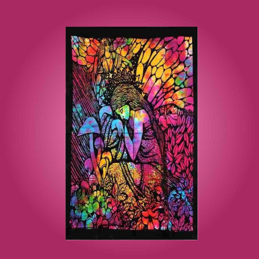 Tapiz de Ángel Psicodélico en Tie-Dye Arcoíris | Diseño de Ángel Rezando | 30x40 Pulgadas