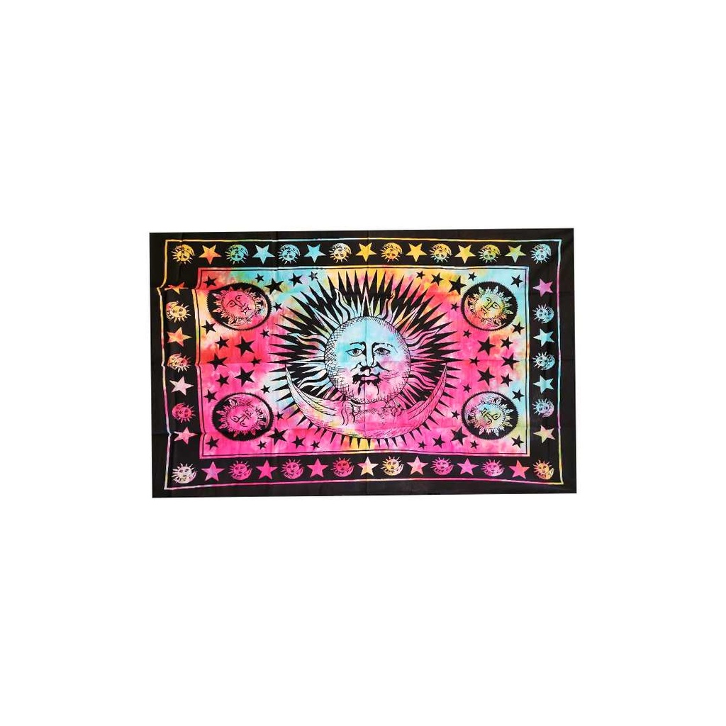 Divine Celestial Sun and Moon Tapestry | Rainbow Tie-Dye Sky | 30x40 Inches