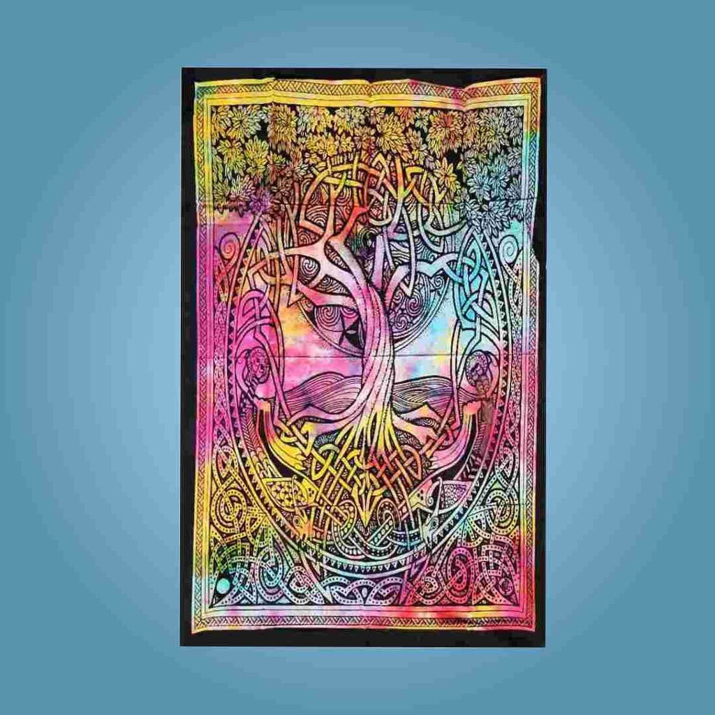 Psychedelic Celtic Knot Tree of Life Tapestry | Tie Dye | 30x40 Inches