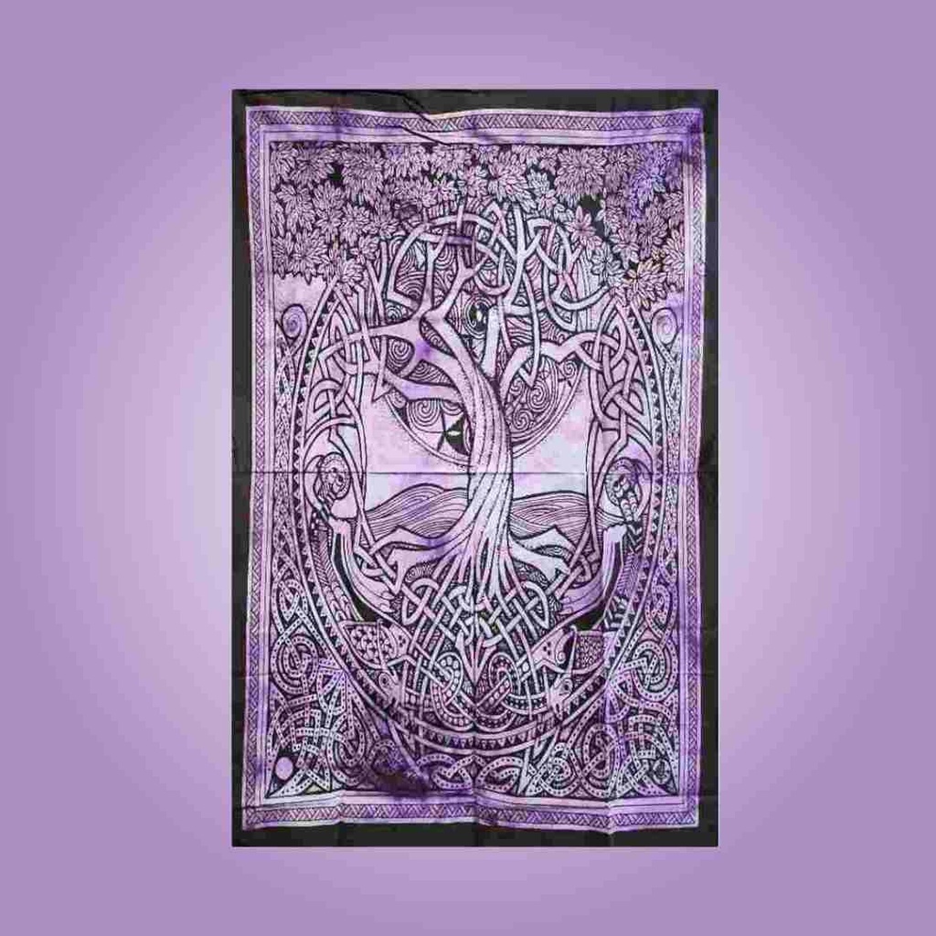 Purple Hues Tie Dye Psychedelic Celtic Knot Tree of Life Tapestry | 30x40 Inches