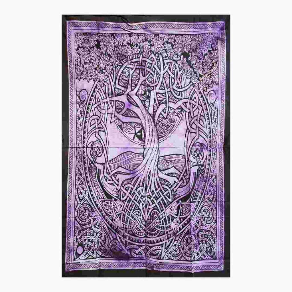 Tapiz Psicodélico Árbol de la Vida Nudo Celta en Tie-Dye Violeta | 30x40 Pulgadas