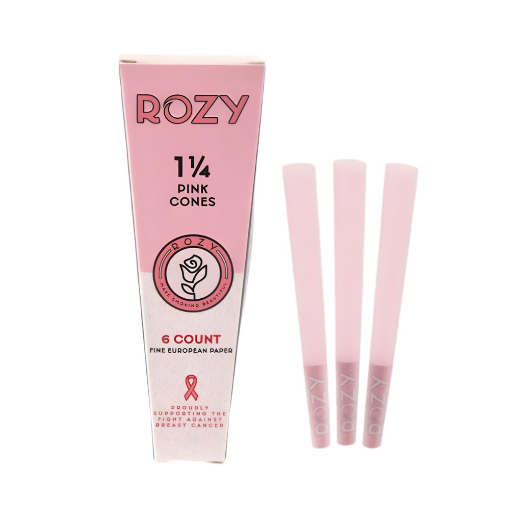 Rozy Pink Cones 1 1/4 Size 6-Pack | Fine European Paper | Pre-Rolled for Convenience