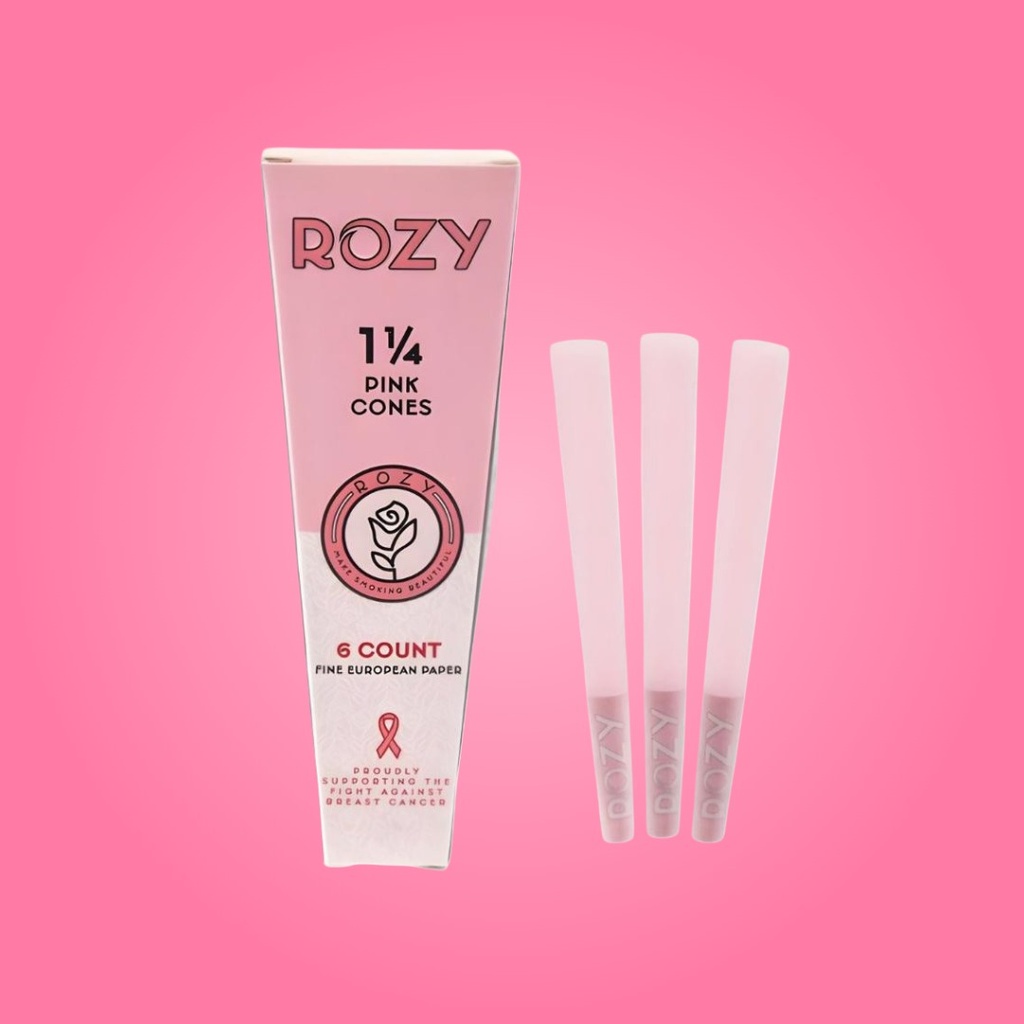 Rozy Pink Cones 1 1/4 Size 6-Pack | Fine European Paper | Pre-Rolled for Convenience